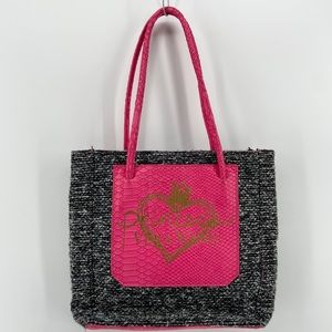Princess Vera Wang Tote Bag Gray Pink Tweed Faux Leather